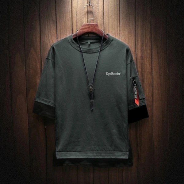 Seven Rocks Color Block Men Round Neck Black T-Shirt - Green-Black