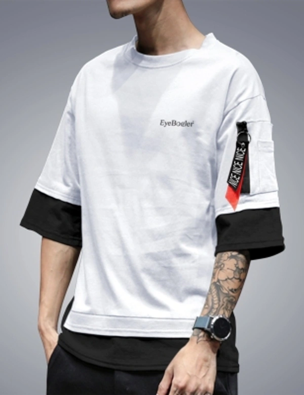 Seven Rocks Color Block Men Round Neck Black T-Shirt - white