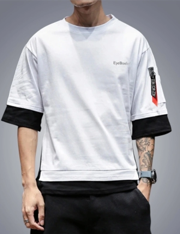 Seven Rocks Color Block Men Round Neck Black T-Shirt - white