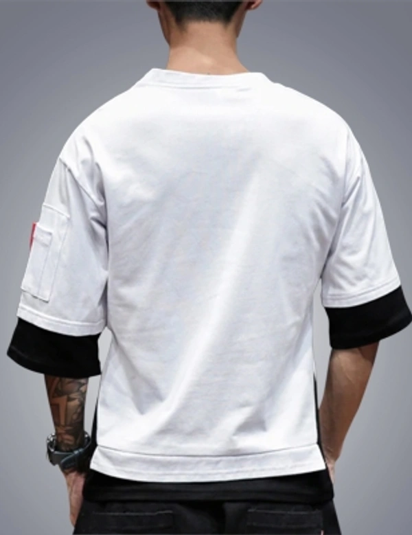 Seven Rocks Color Block Men Round Neck Black T-Shirt - white