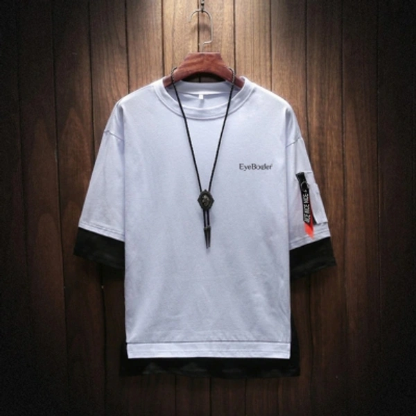 Seven Rocks Color Block Men Round Neck Black T-Shirt - white