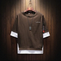 Seven Rocks Color Block Men Round Neck Black T-Shirt - Brown - white 
