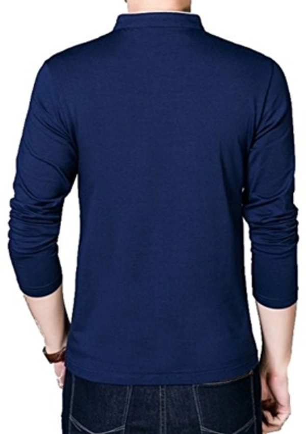 FastColors Solid Men Mandarin Collar White - dark blue