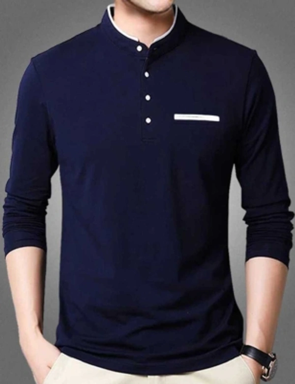 FastColors Solid Men Mandarin Collar White - dark blue