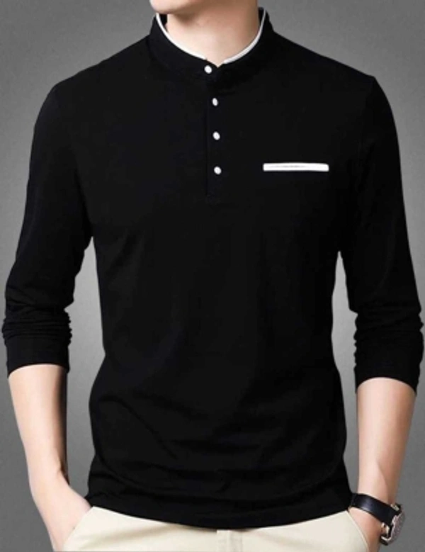 FastColors Solid Men Mandarin Collar White - black