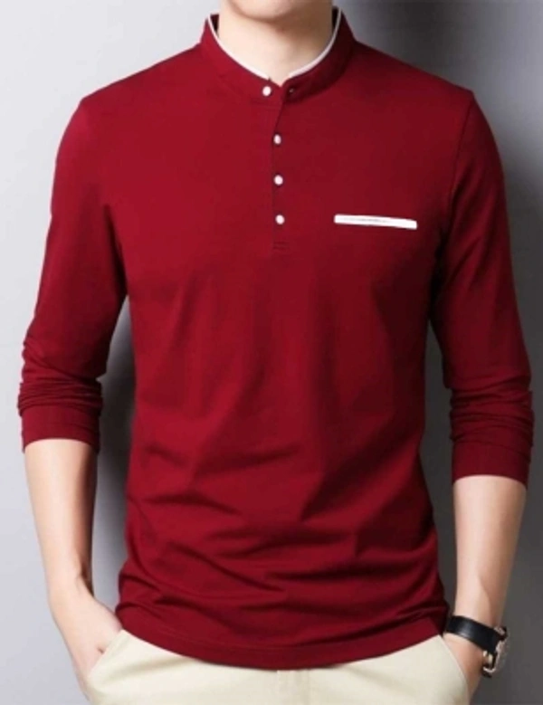FastColors Solid Men Mandarin Collar White - Maroon, white