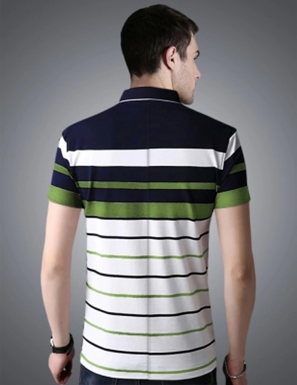 Seven Rocks Striped Men Polo Neck T-shirt - white, dark navy, green