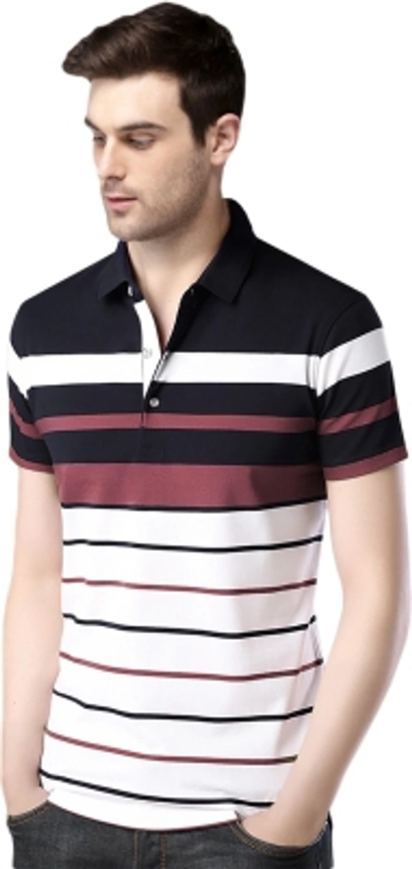 Seven Rocks Striped Men Polo Neck T-shirt - white- black -onion