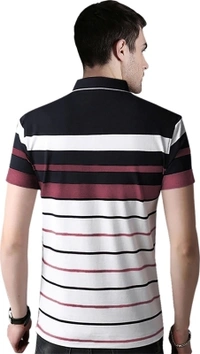 Seven Rocks Striped Men Polo Neck T-shirt - white- black -onion