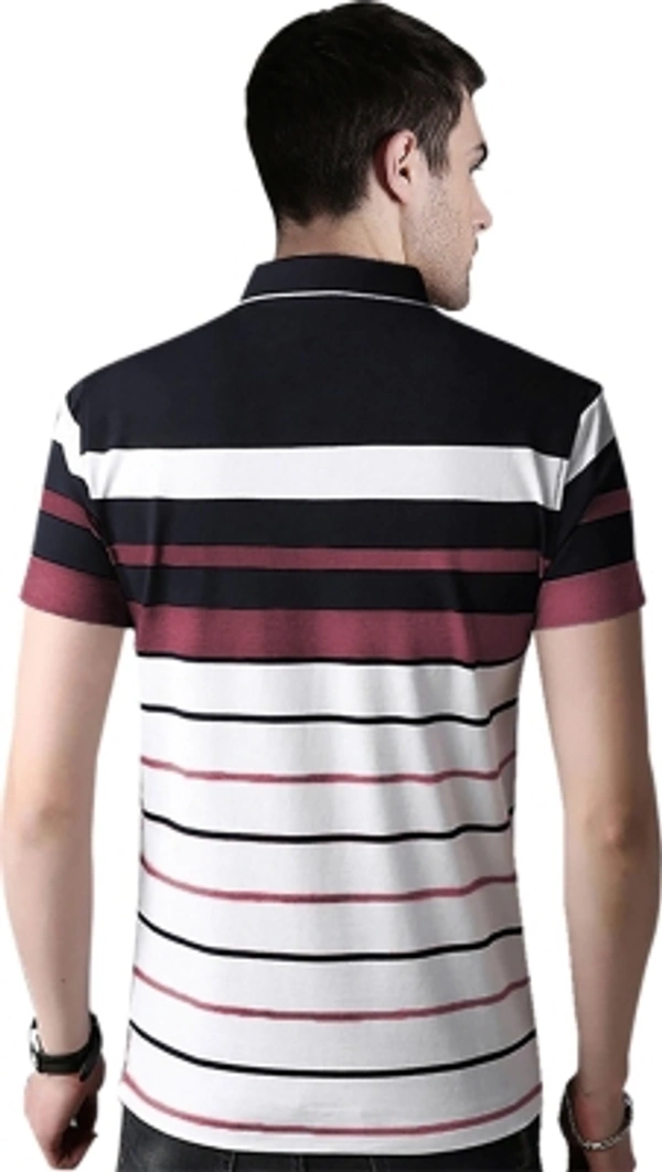 Seven Rocks Striped Men Polo Neck T-shirt - white- black -onion