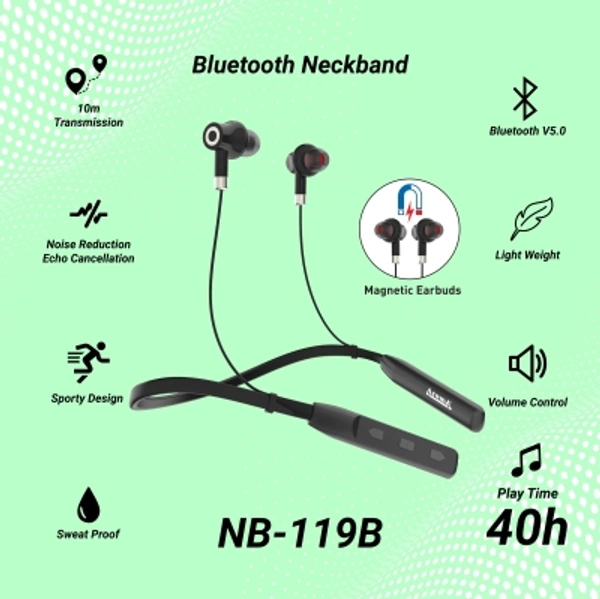 Aroma Yellow Series NB119B - 40 Hours Playtime with superior sound Neckband Bluetooth Headset - black