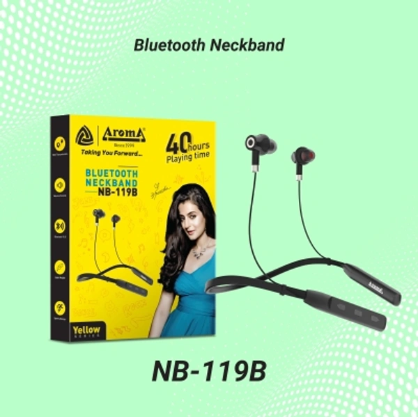 Aroma Yellow Series NB119B - 40 Hours Playtime with superior sound Neckband Bluetooth Headset - black