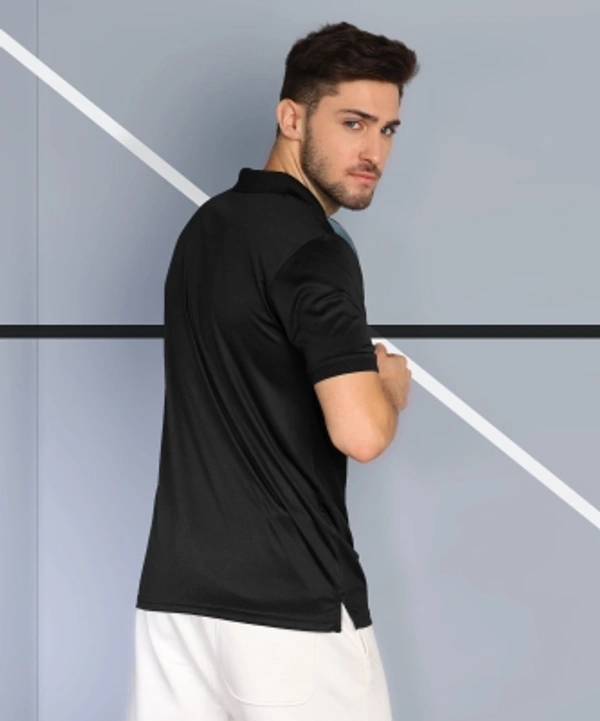 ADRENEX Printed Men Polo Neck Black T-Shirt - Black