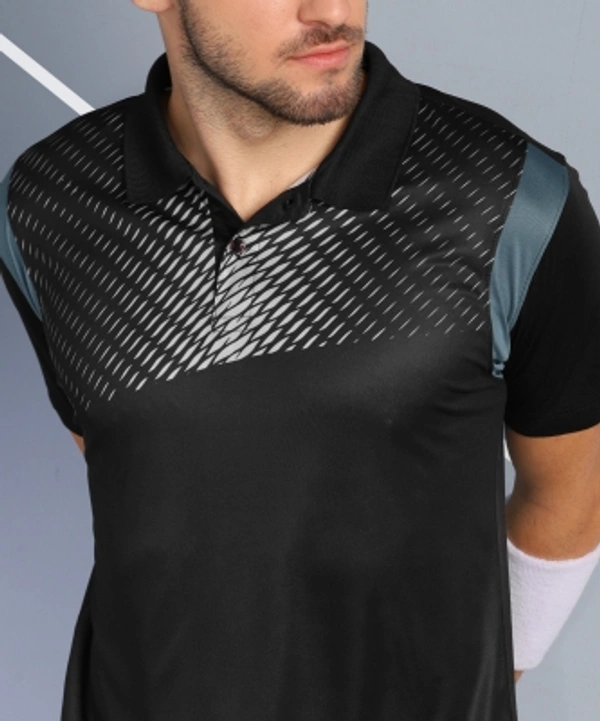 ADRENEX Printed Men Polo Neck Black T-Shirt - Black