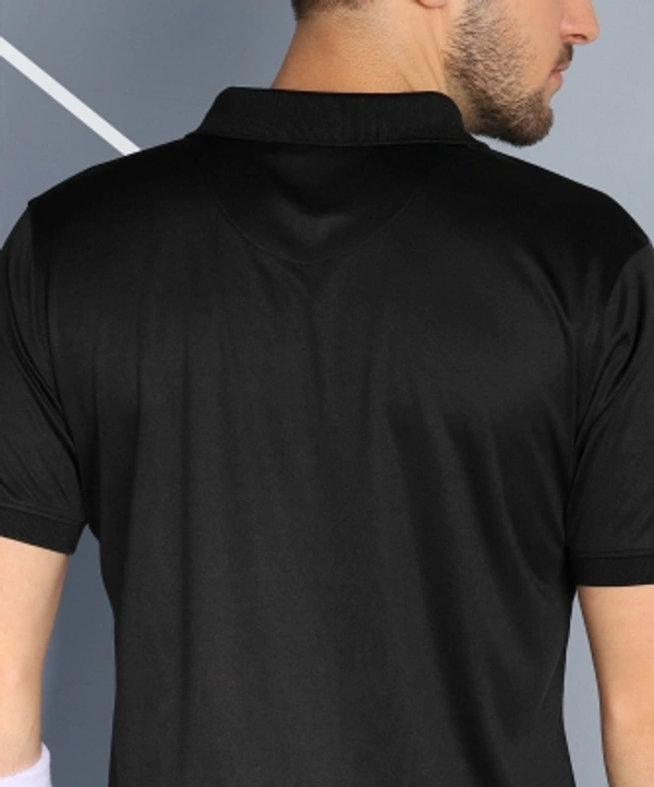 ADRENEX Printed Men Polo Neck Black T-Shirt - Black