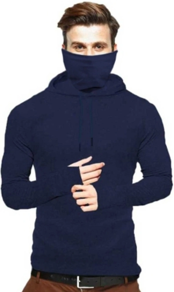Men Hooded Neck Black T-Shirt - Navy blue