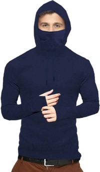 Men Hooded Neck Black T-Shirt - Navy blue