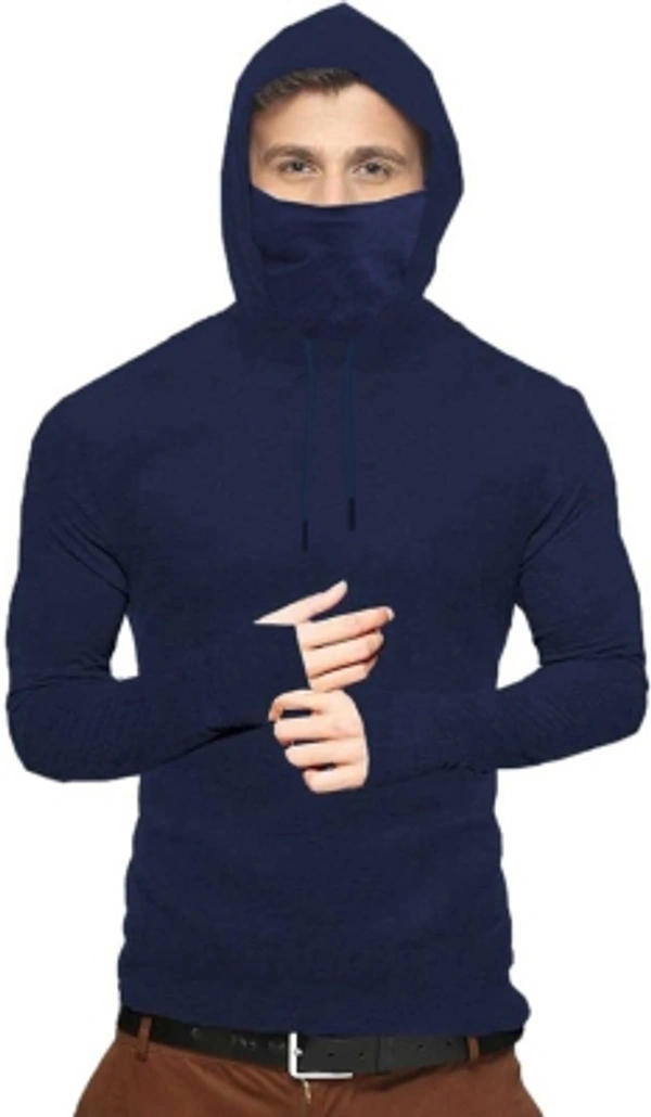 Men Hooded Neck Black T-Shirt - Navy blue