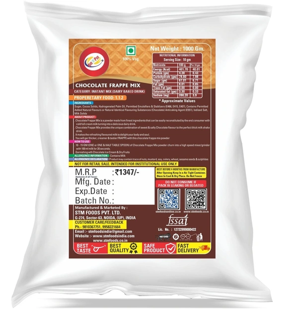 AM2PM Chocolate Frappe Mix - 1 Kg Packet, Brown, Powder, 1 Kg, Powder Premix For Thick Shake
