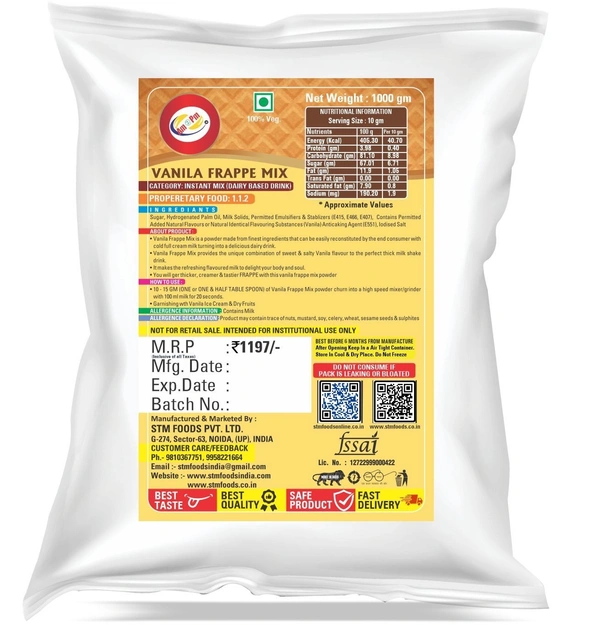 AM2PM Vanila Frappe Mix - 1 Kg Packet, White, Powder, 1 Kg, Powder Premixes for Thick Shakes