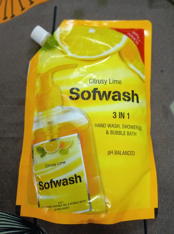 Sofwash Citrusy Lime (pouch) 3 In 1 Handwash, Shower Gel & Bubble Bath 