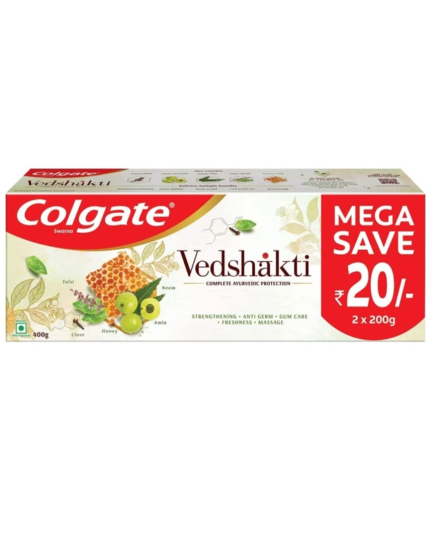 Colgate Swarna Vedshakti Ayurvedic Toothpaste with anti-germ properties for whole mouth protection - 400gm Saver Pack