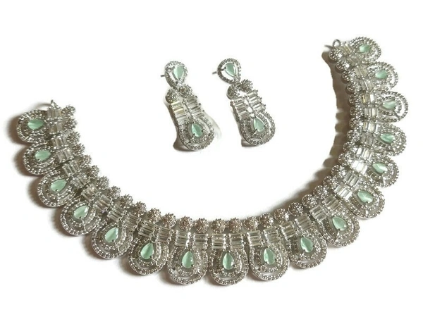 American Diamond Necklace Set - Green, 2.3