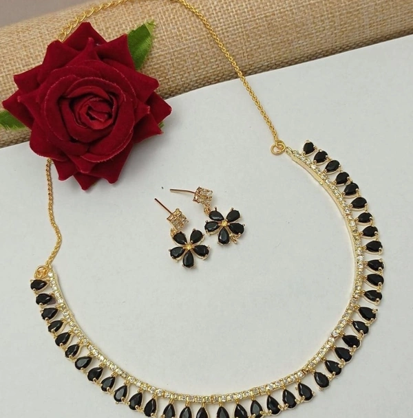 American Diamond Choker Set  - Black,green,mahroon,blue,white,pearl,pink