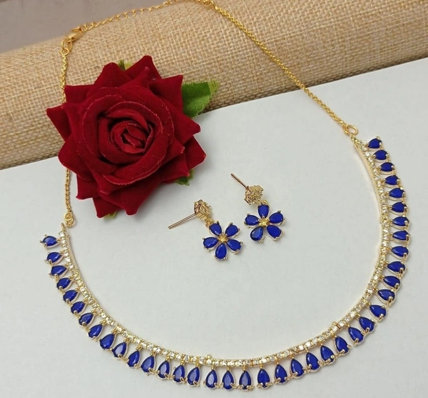 American Diamond Choker Set  - Black,green,mahroon,blue,white,pearl,pink