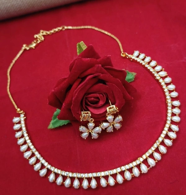 American Diamond Choker Set  - Black,green,mahroon,blue,white,pearl,pink