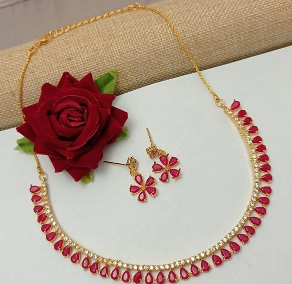 American Diamond Choker Set  - Black,green,mahroon,blue,white,pearl,pink