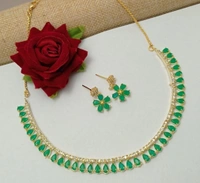 American Diamond Choker Set  - Black,green,mahroon,blue,white,pearl,pink