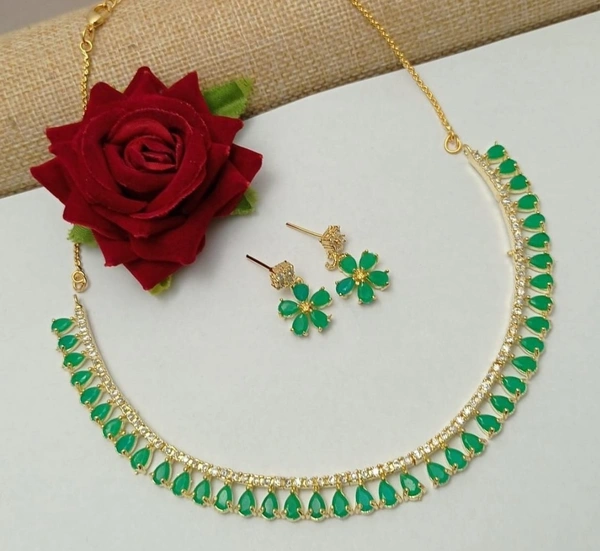 American Diamond Choker Set  - Black,green,mahroon,blue,white,pearl,pink