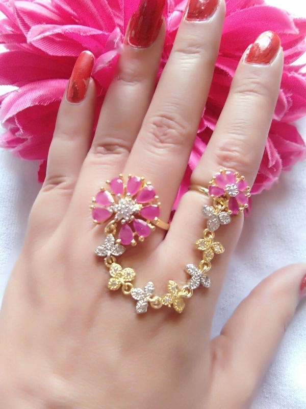 Jewelo American Diamond Two finger Ring