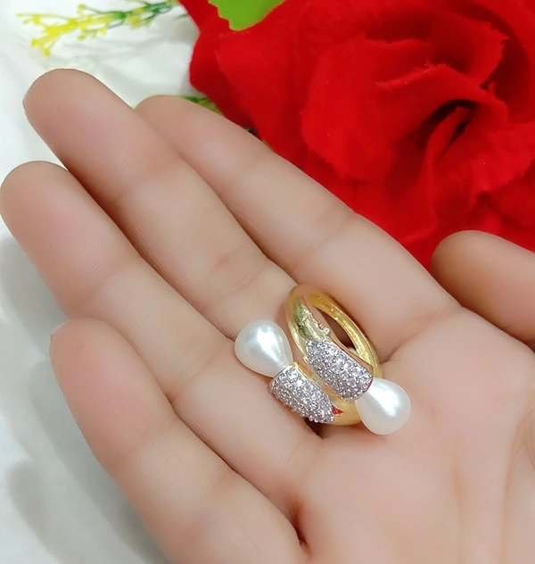 Jewelo American Diamond Pearl Ring