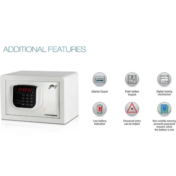 DIGITAL LOCKER (Safe Godrej Digital Locker./With Pin Code Access) Safe Locker /Digital Key Lock - white, width-30//hight-20//Dept-20//weight-6.5kg.