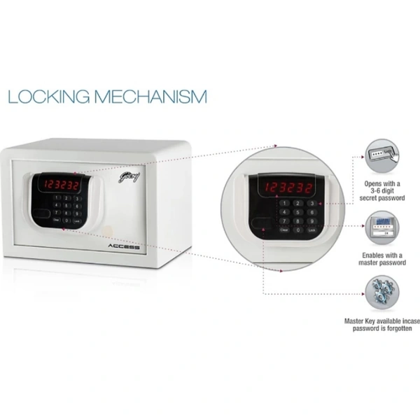 DIGITAL LOCKER (Safe Godrej Digital Locker./With Pin Code Access) Safe Locker /Digital Key Lock - white, width-30//hight-20//Dept-20//weight-6.5kg.