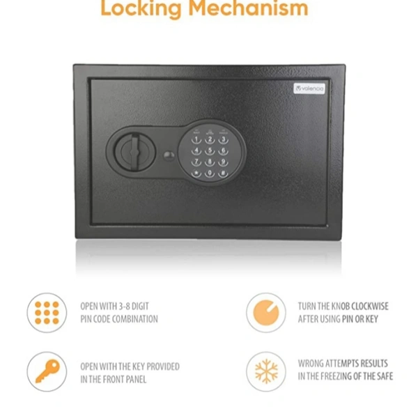 Digital Locker,Valencia- Crux Electronic Digital Security Safe for Home & Office, Black (Crux 250), 16 L, AM - Black, DEPT-250mm/HIGHT-250mm/WIDTH-350 mm