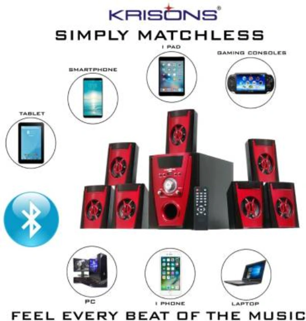 KRISONS Polo Red 7.1 |Home Theater 7.1|Bluetooth|AUX|FM|USB 70 W Bluetooth Home Theatre (Red, 7.1 Channel) 30 W Bluetooth Home Theatre  (Black, Red, 7.1 Channel) - BLACK