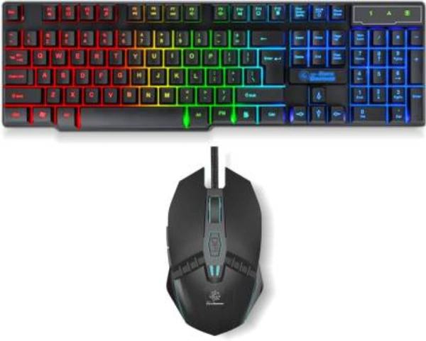 RPM Euro Games Gaming Keyboard and Mouse Combo | Keyboard - With 7 Color Backlit | Suspension Caps | Backlit | 104 Keys | Mouse - Upto 3200 DPI, 4 Levels|6 Buttons | 7 Color RGB Wired USB Gaming Keyboard (Black) Wired USB Gaming Keyboard  (Black) - BLACK