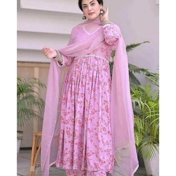 Woman Rayon Pleated Printed Long Kurti With Plazzos - 16859395, L