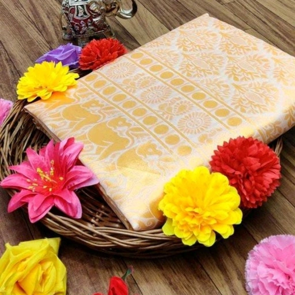 Trendy Aura Silk Saree White Banarashi Silk - 20753417, Free size