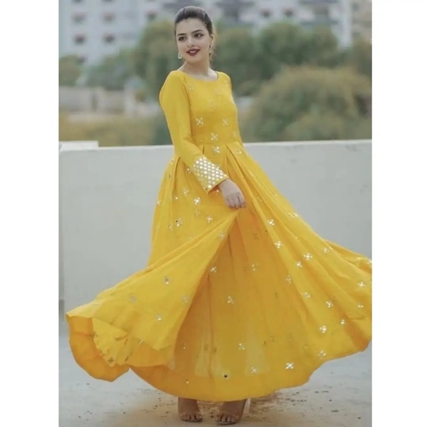 Designer Embroider Gown Yellow - M, 25317220