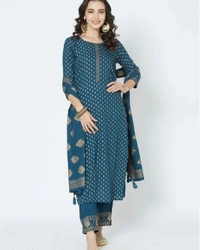 I Women Kurta, Dupatta, Bottom Blue - 18093882, L