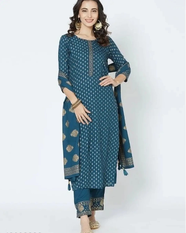 I Women Kurta, Dupatta, Bottom Blue - 18093882, L