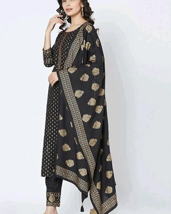 I Women Kurta, Dupatta, Bottom Black - 18093873, XXL