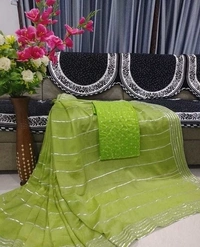 Krish Fab Saree Embroidered Green - Free Size, 8512975