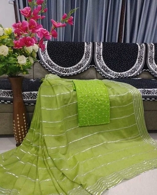 Krish Fab Saree Embroidered Green - Free Size, 8512975