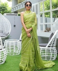 Krish Fab Saree Embroidered Green - Free Size, 8512975
