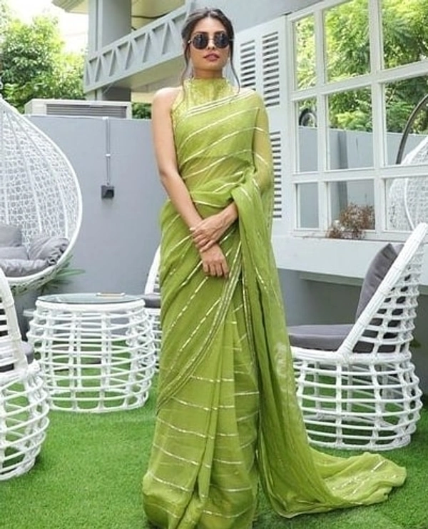 Krish Fab Saree Embroidered Green - Free Size, 8512975